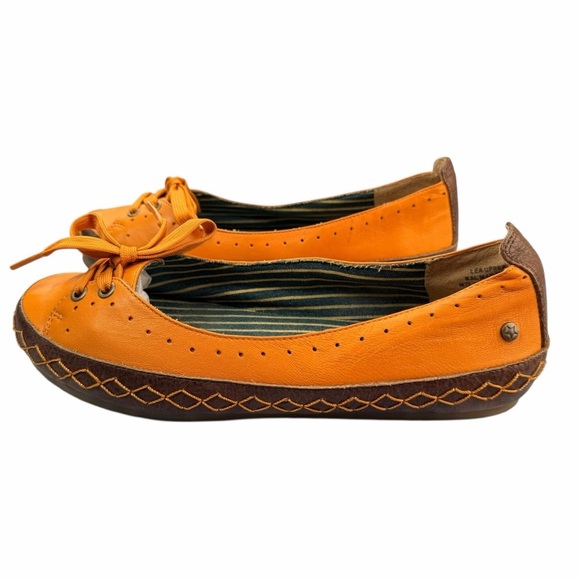 VTG Y2K AWOL Orange Leather Slip On Laced Boho Gardening Ballet Flats Size 8 - Picture 4 of 8